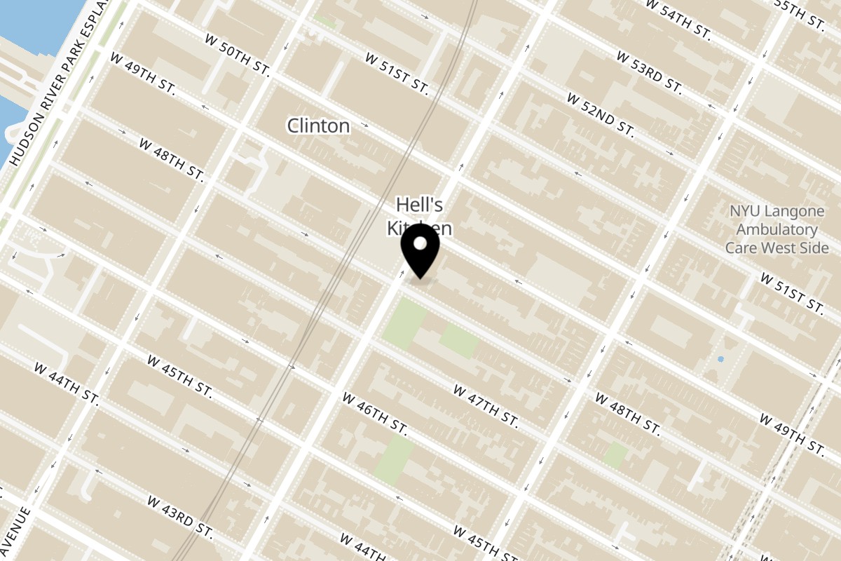 Map showing the location of Fusion Bar and Grill Peruvian/Mexican on 688 10th Ave in New York